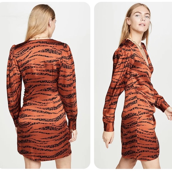 Anine Bing Silk Wrap Penelope Dress in Tiger Stripe, Size XS - Picture 4 of 9